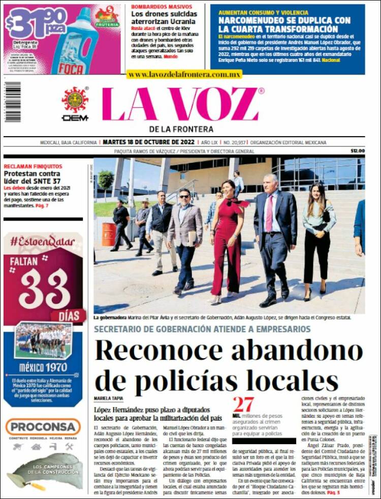 Portada de La Voz de la Frontera (México)