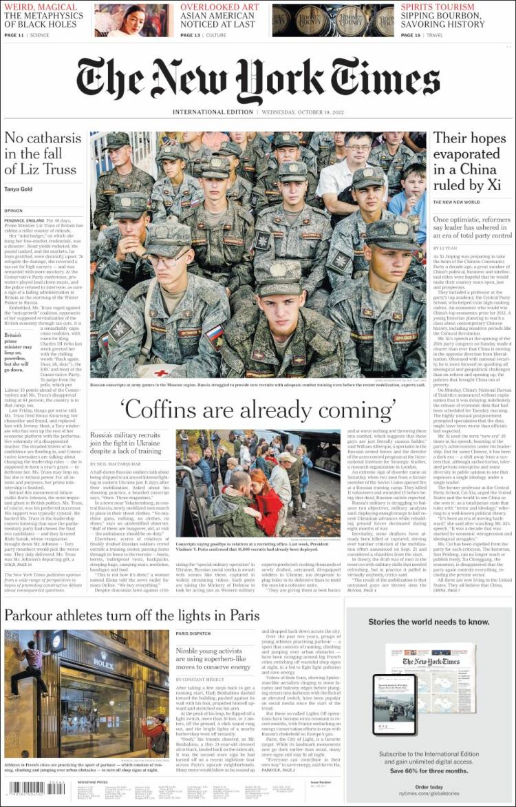 Portada de International New York Times (Europa)