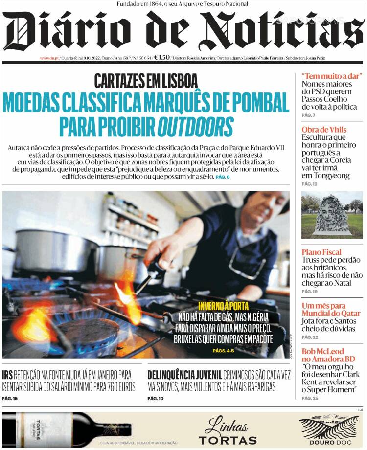 Portada de Diário de Noticias (Portugal)