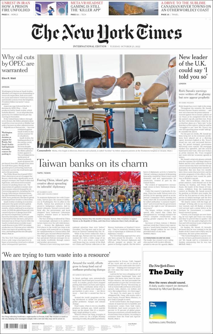 Portada de International New York Times (Europa)