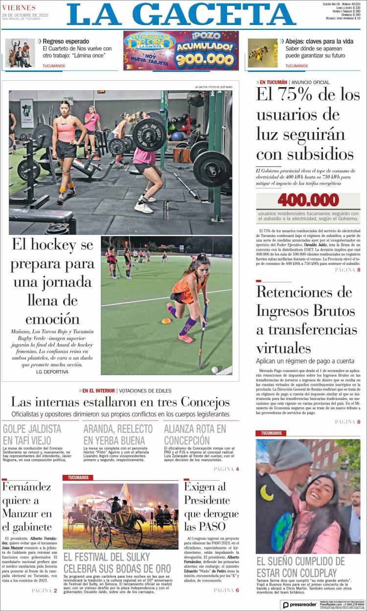 Portada de La Gaceta (Argentina)