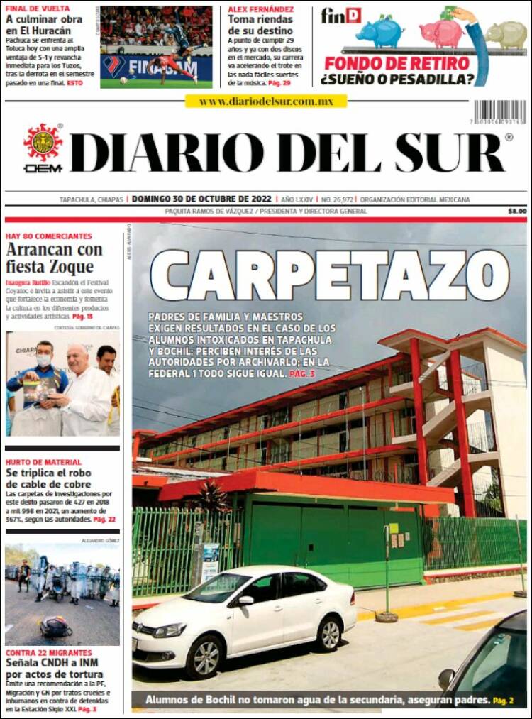 Portada de El Diario del Sur (México)