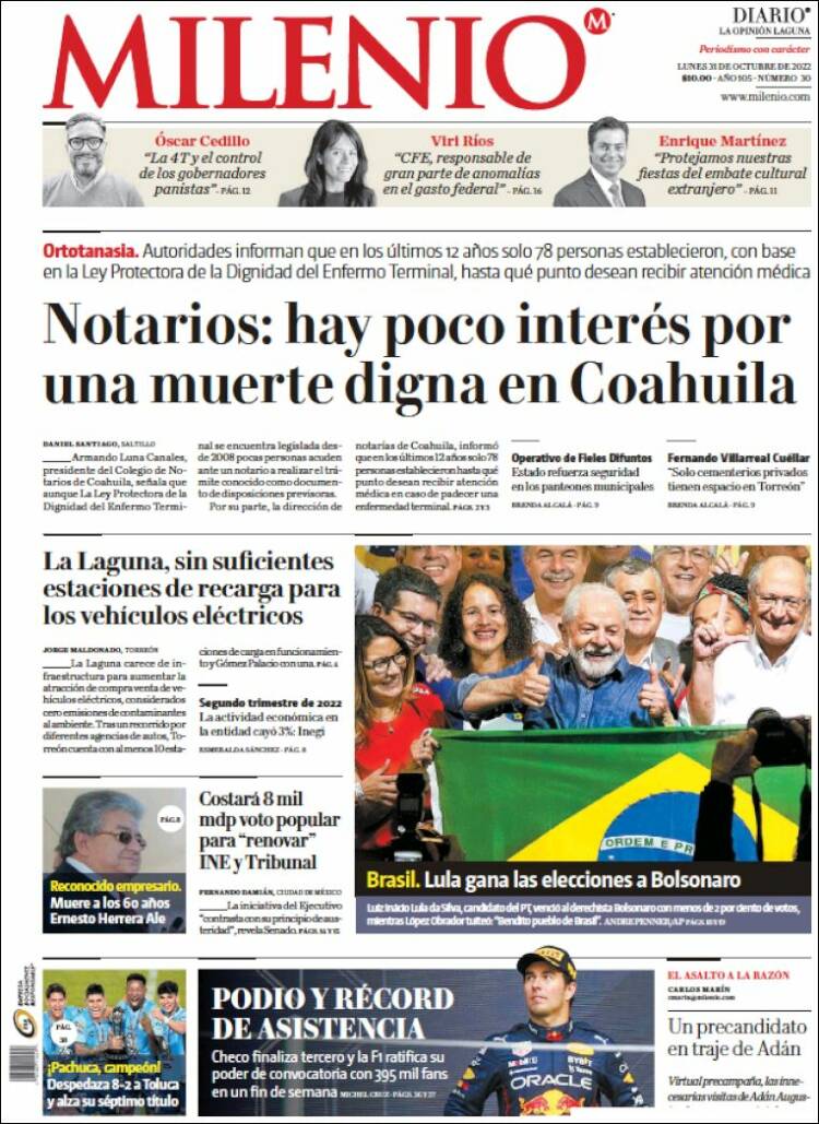 Portada de Milenio - Laguna (México)