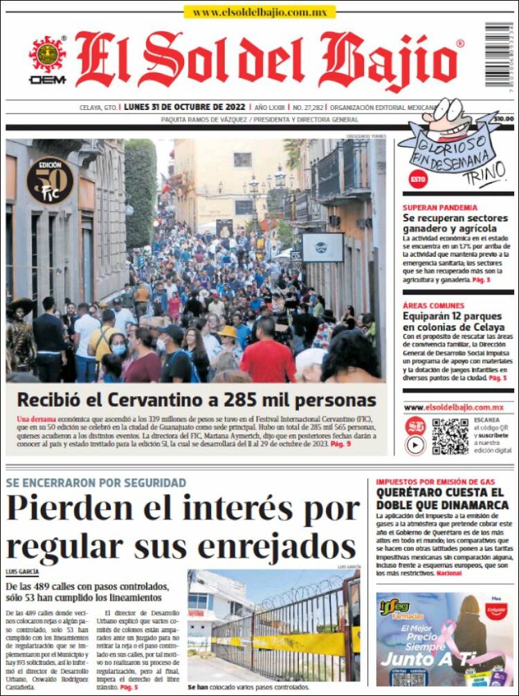 Portada de El Sol del Bajio (México)