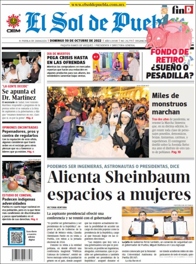 Portada de El Sol de Puebla (México)