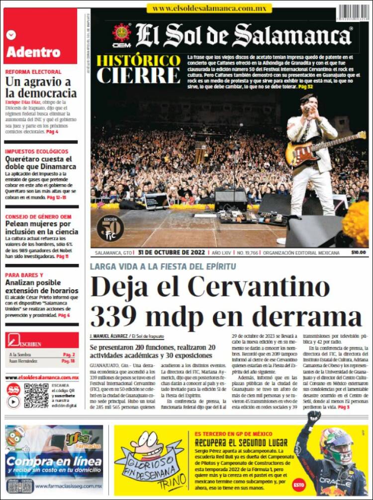 Portada de El Sol de Salamanca (México)