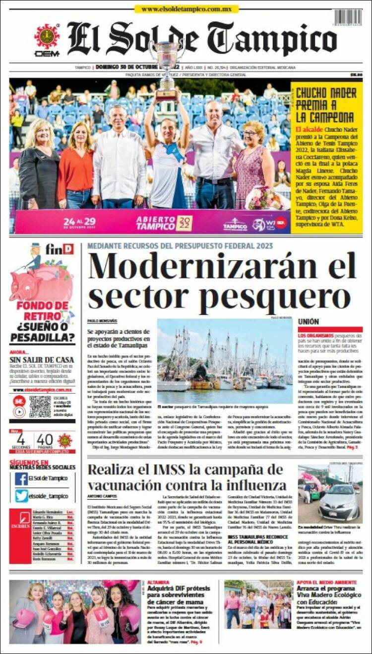 Portada de El Sol de Tampico (México)