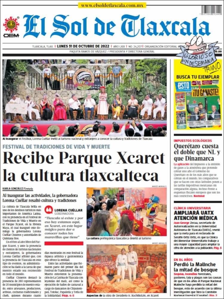 Portada de El Sol de Tlaxcala (México)