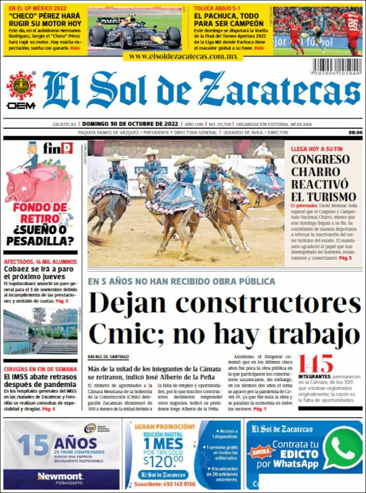 Portada de El Sol de Zacatecas (México)