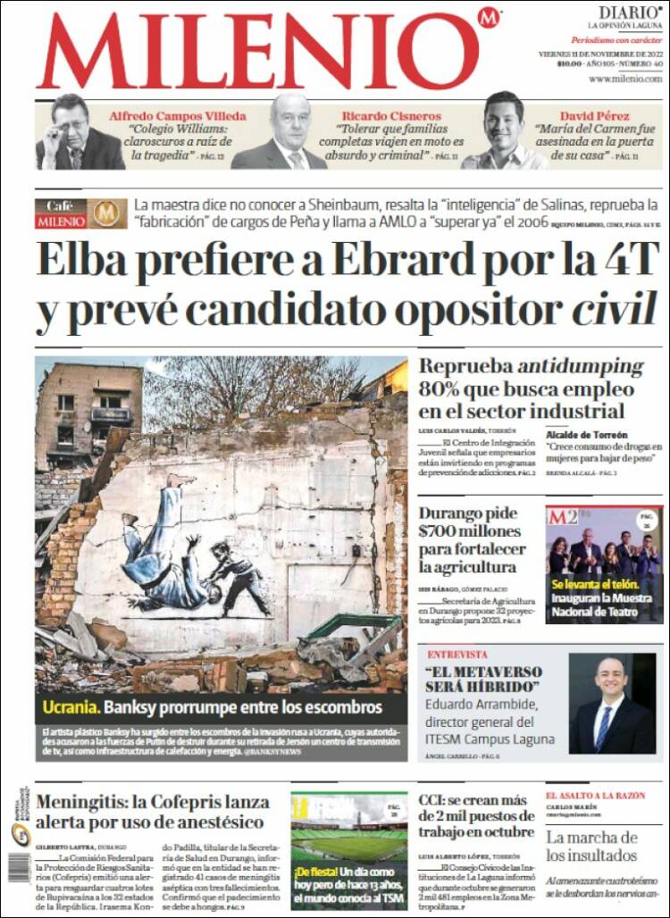 Portada de Milenio - Laguna (México)