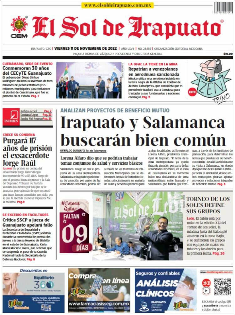 Portada de El Sol de Irapuato (México)