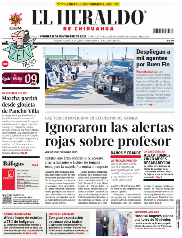 Portada de El Heraldo de Chihuahua (México)