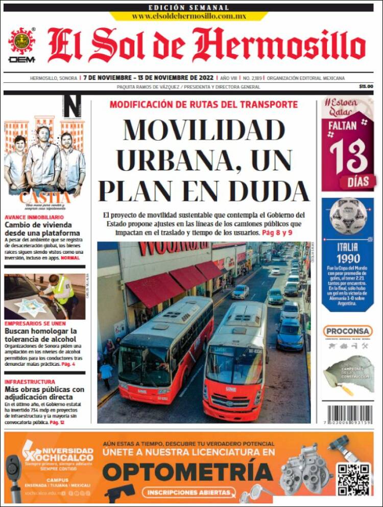 Portada de El Sol de Hermosillo (México)