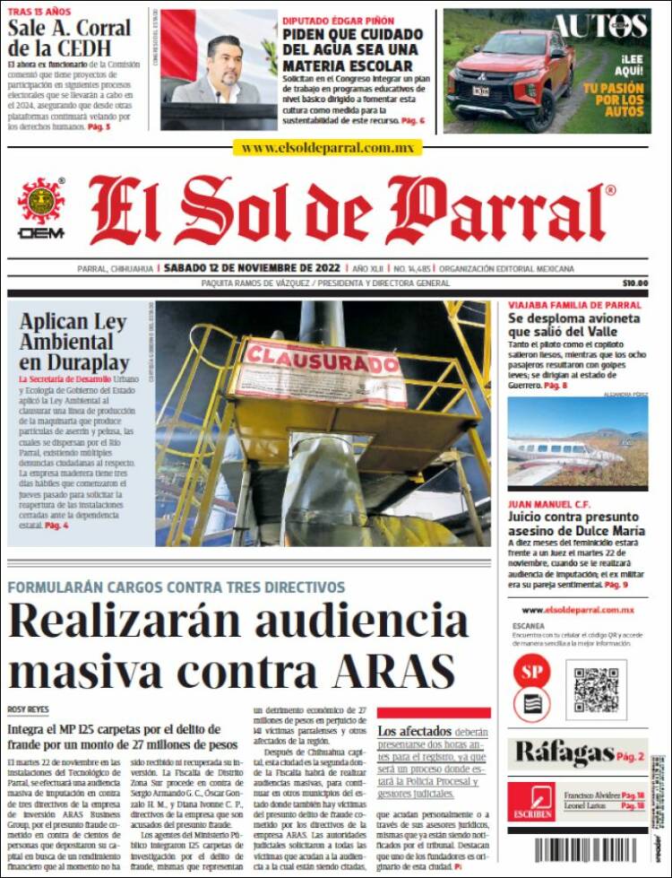 Portada de El Sol de Parral (México)