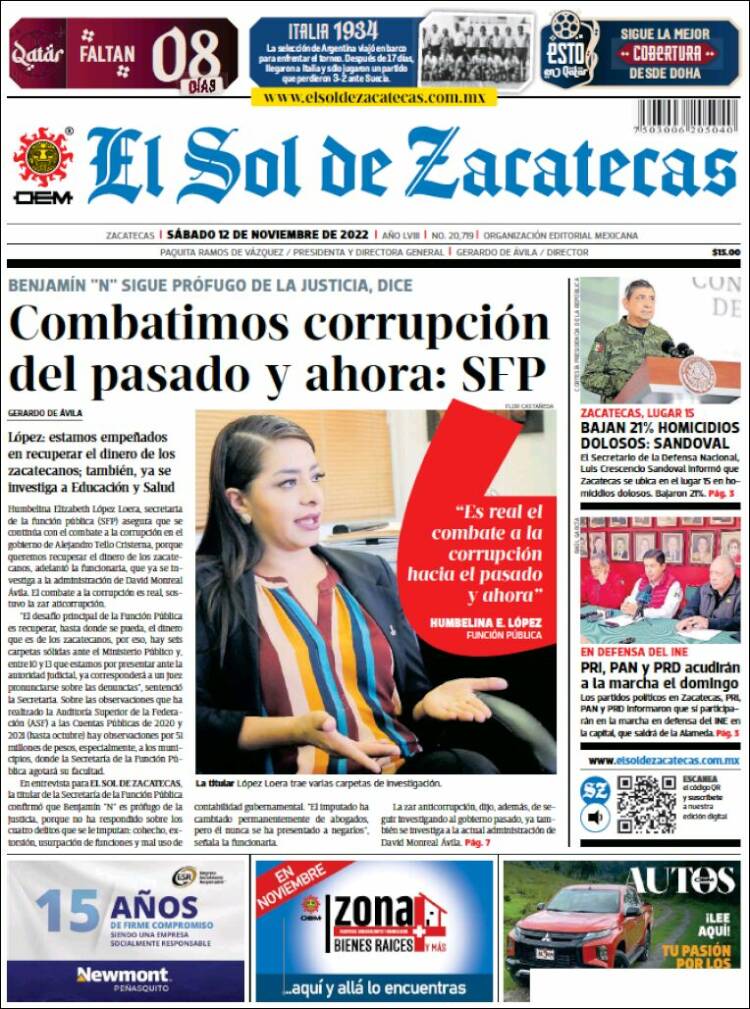 Portada de El Sol de Zacatecas (México)