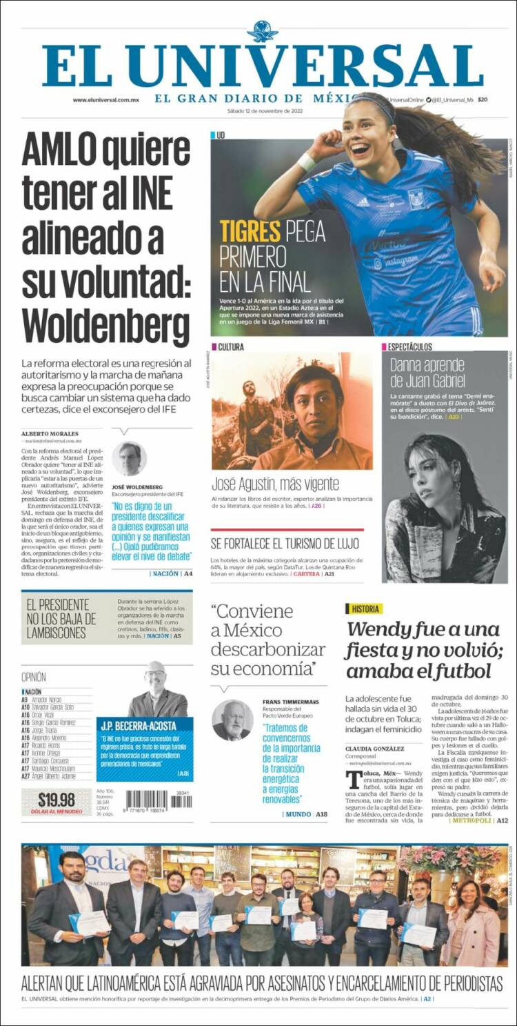 Portada de El Universal (México)