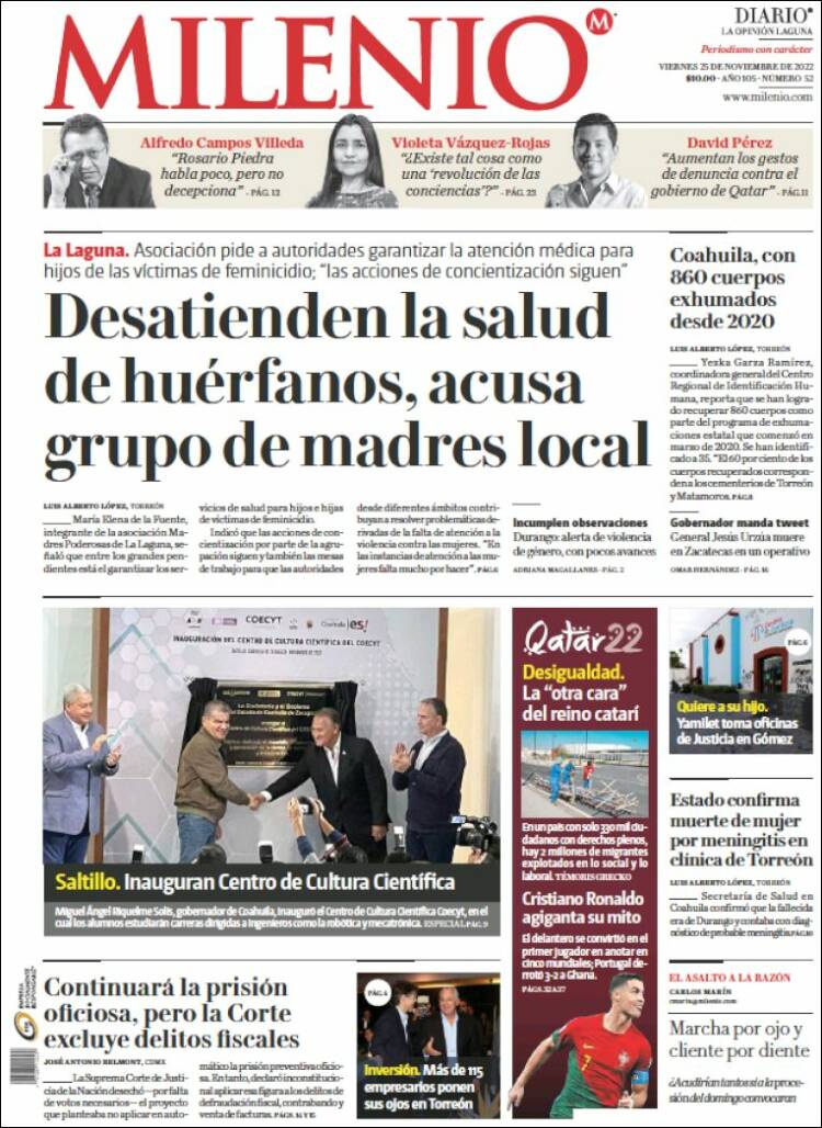 Portada de Milenio - Laguna (México)