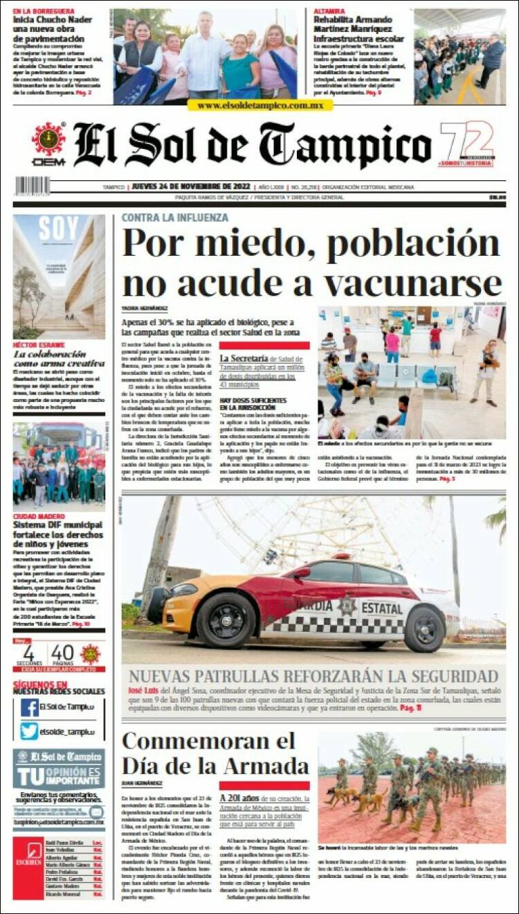 Portada de El Sol de Tampico (México)