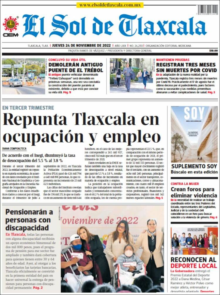 Portada de El Sol de Tlaxcala (México)