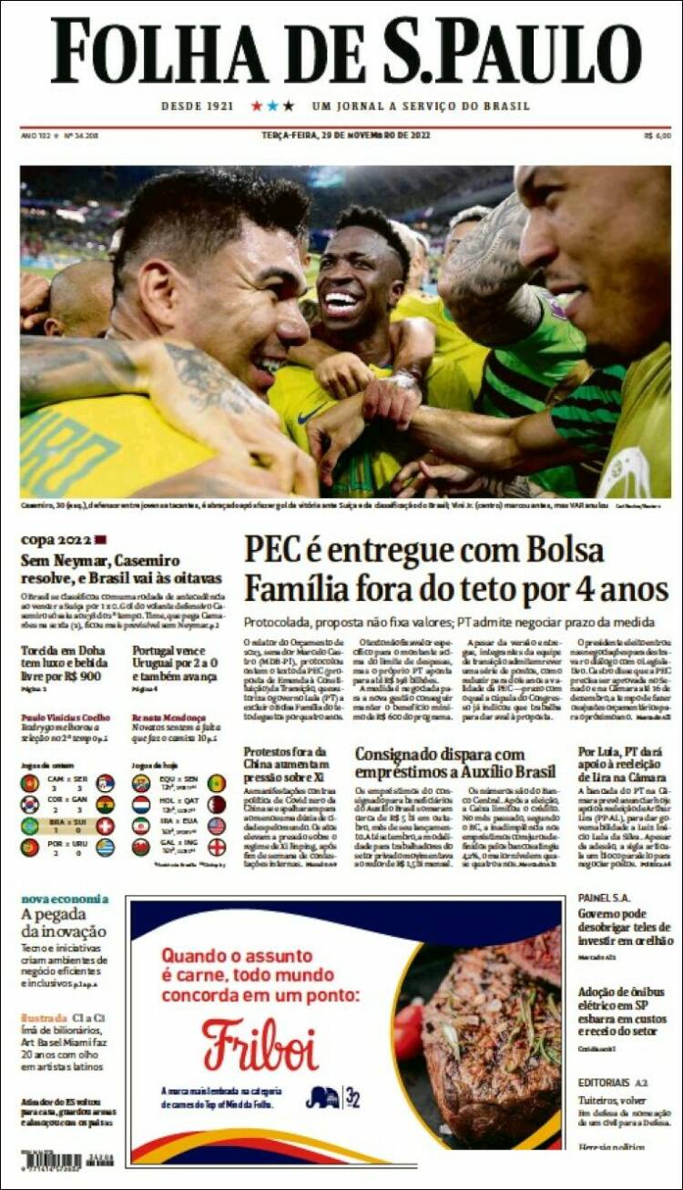 Portada de Folha de São Paulo (Brésil)
