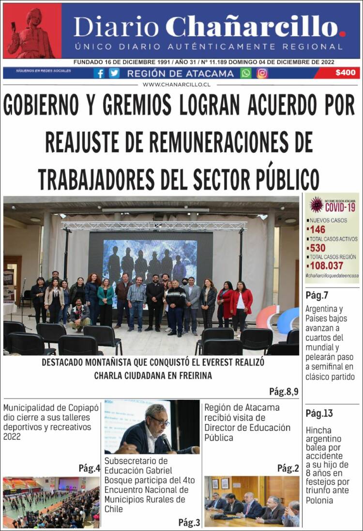 Portada de Diario Chañarcillo (Chile)