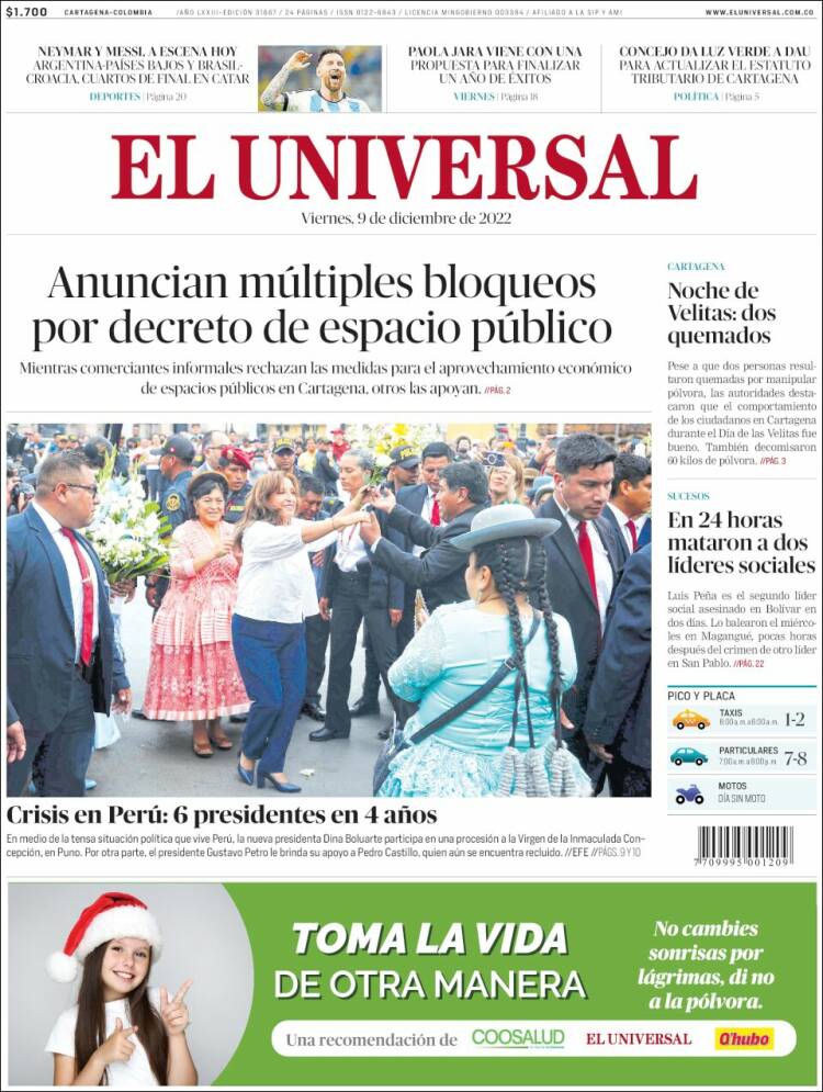 Portada de El Universal (Colombie)
