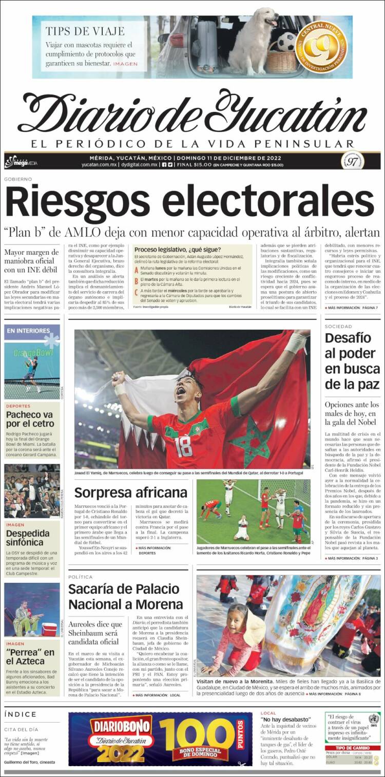 Portada de Diario de Yucatán (México)