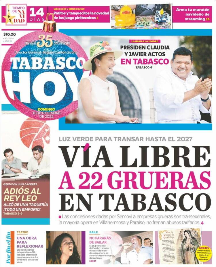 Portada de Tabasco Hoy (México)