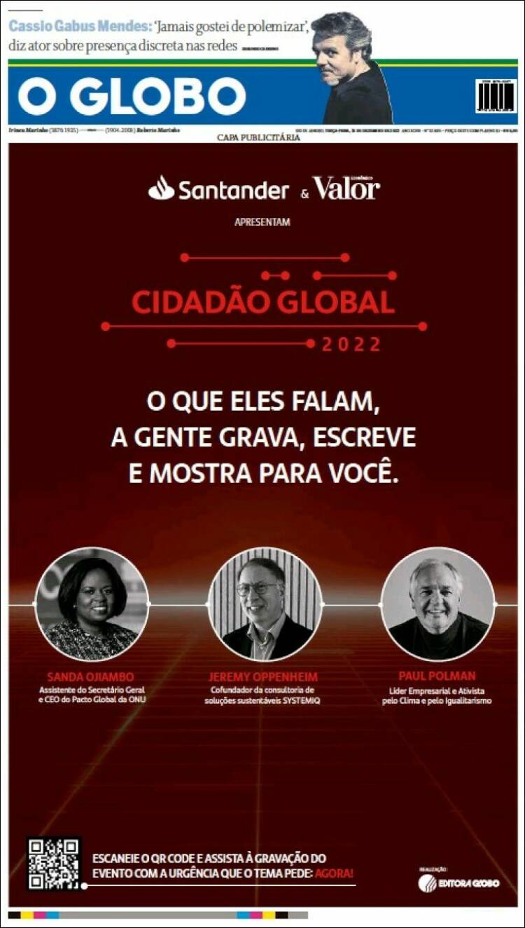 Portada de O Globo (Brasil)