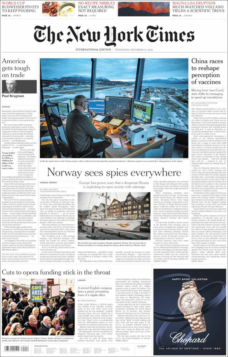 Portada de International New York Times (Europa)