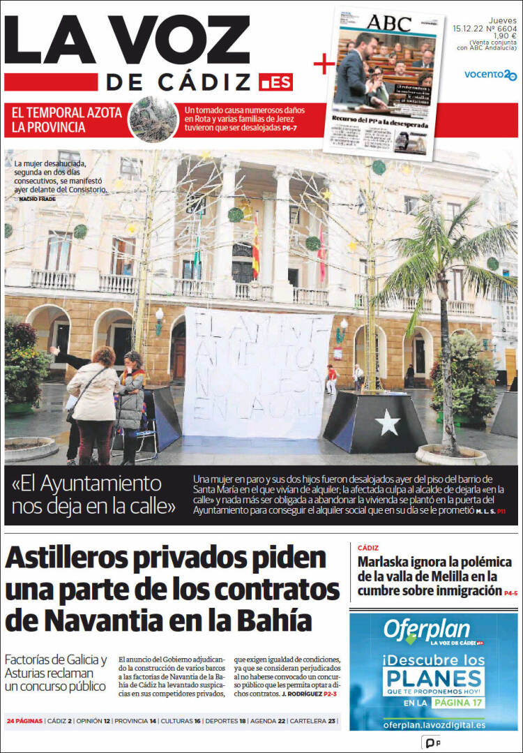 Portada de La Voz de Cádiz (España)