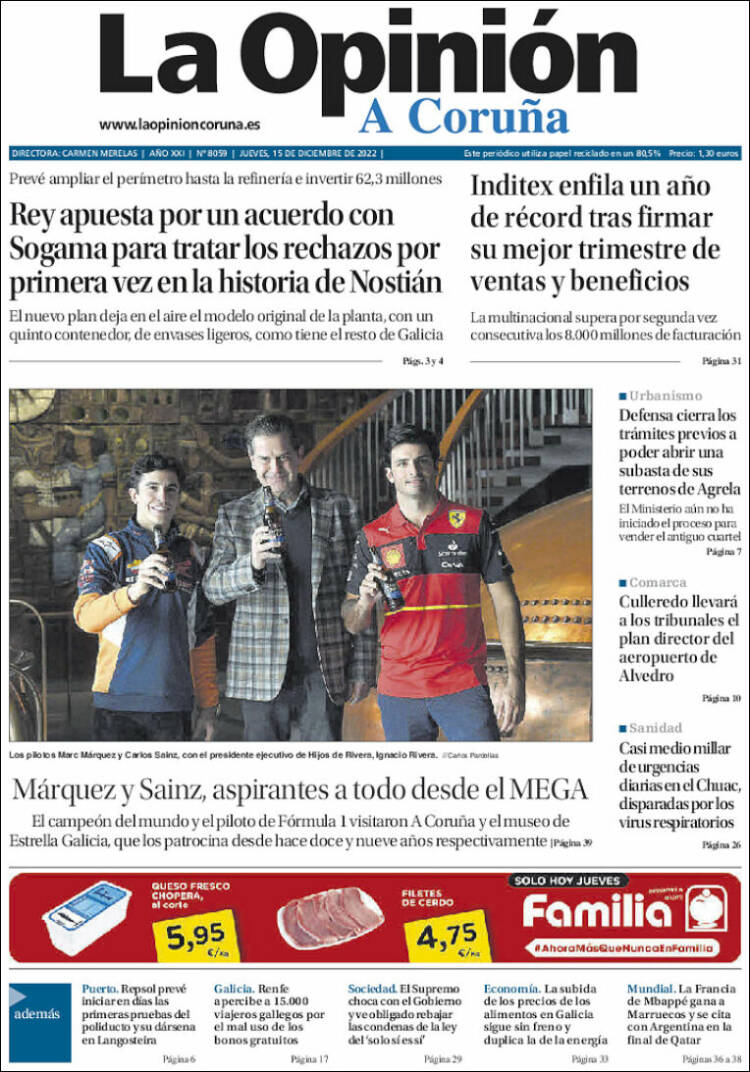Portada de La Opinión de A Coruña (España)