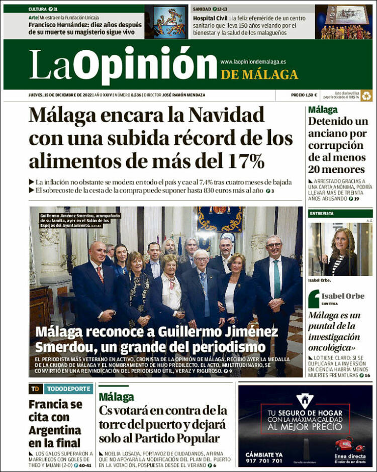 Portada de La Opinión de Málaga (España)