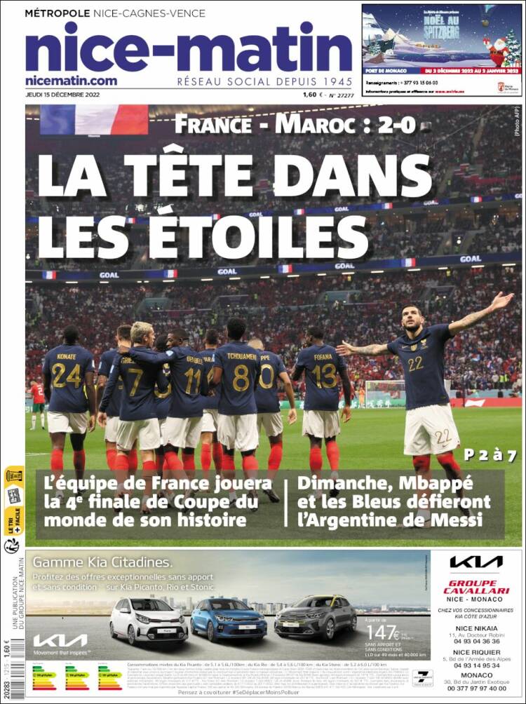 Portada de Nice-Matin (Francia)