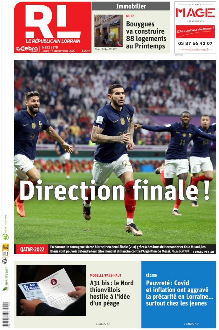 Portada de Le Republicain Lorrain (Francia)