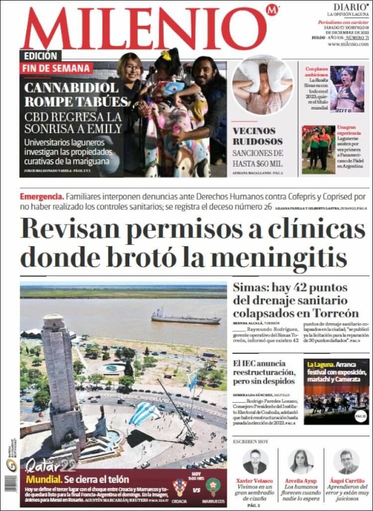 Portada de Milenio - Laguna (México)