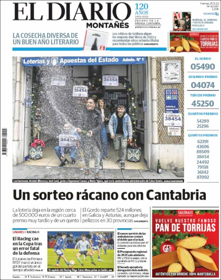 Portada de El Diario Montañés (España)