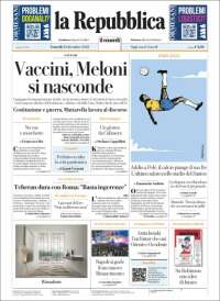 Portada de La Repubblica (Italia)