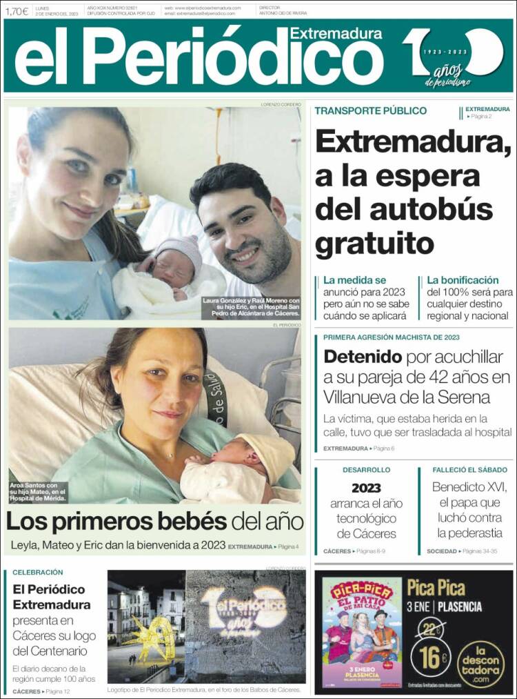 Portada de El Periódico de Extremadura (España)