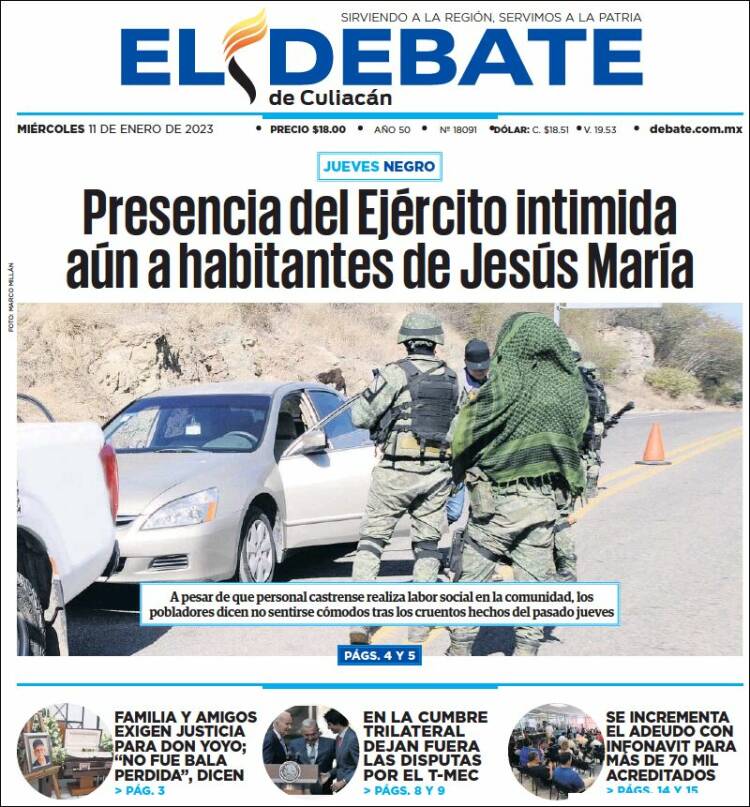 Portada de El Debate de Culiacán (México)