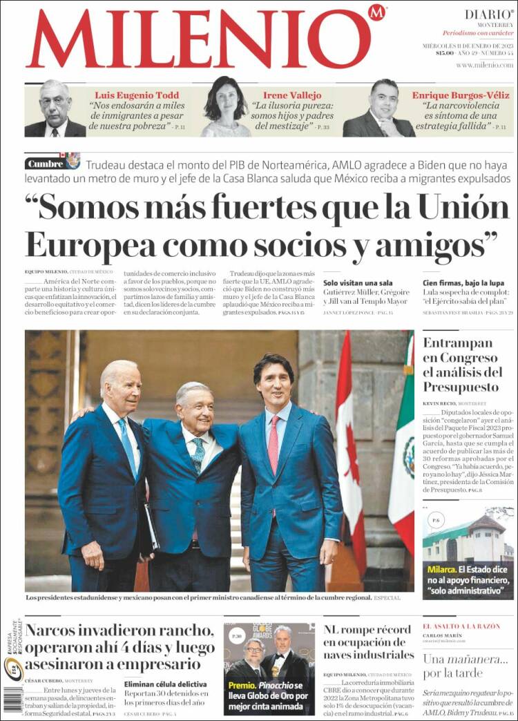 Portada de Milenio de Monterrey (México)