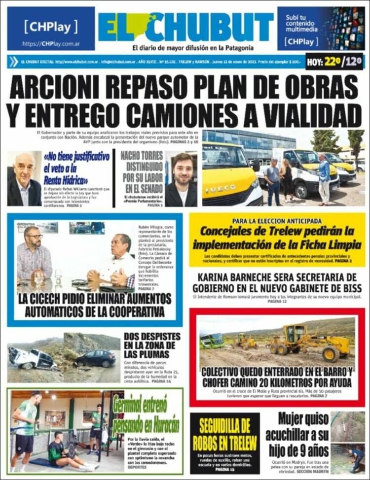 Portada de El Chubut (Argentina)