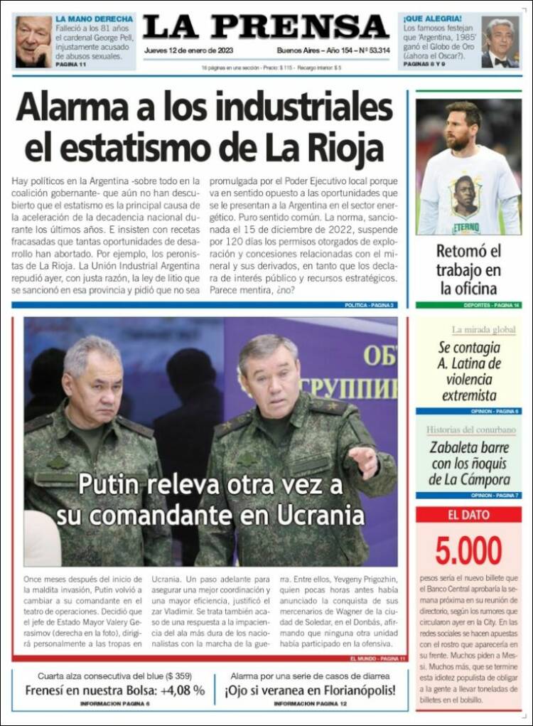 Portada de La Prensa (Argentina)