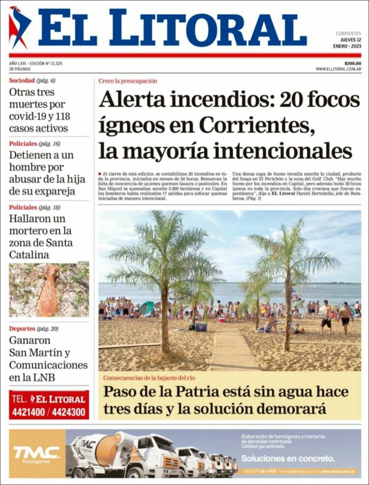 Portada de El Litoral Corrientes (Argentina)