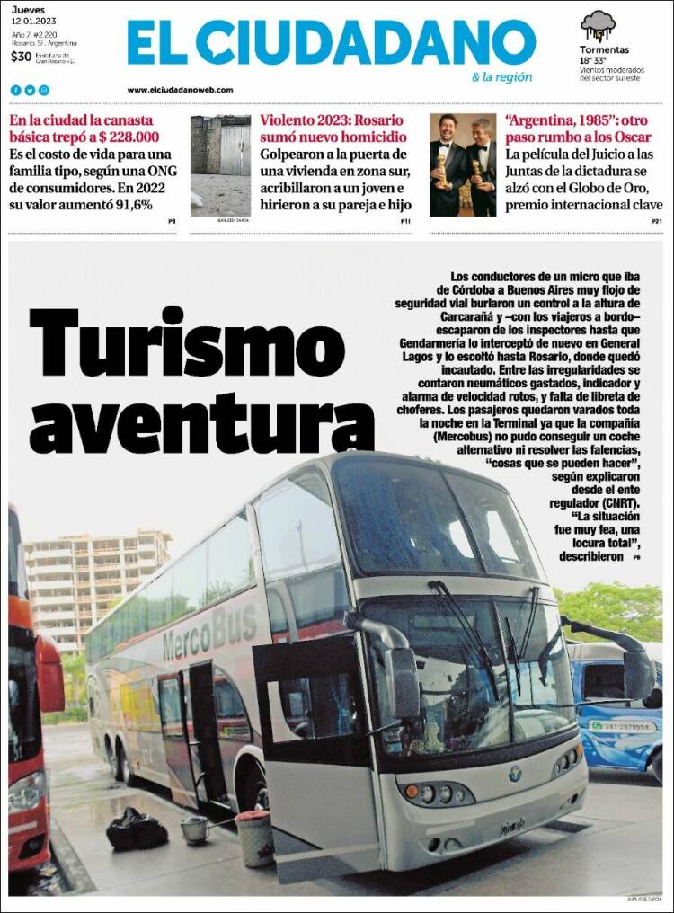 Portada de Diario El Ciudadano (Argentina)