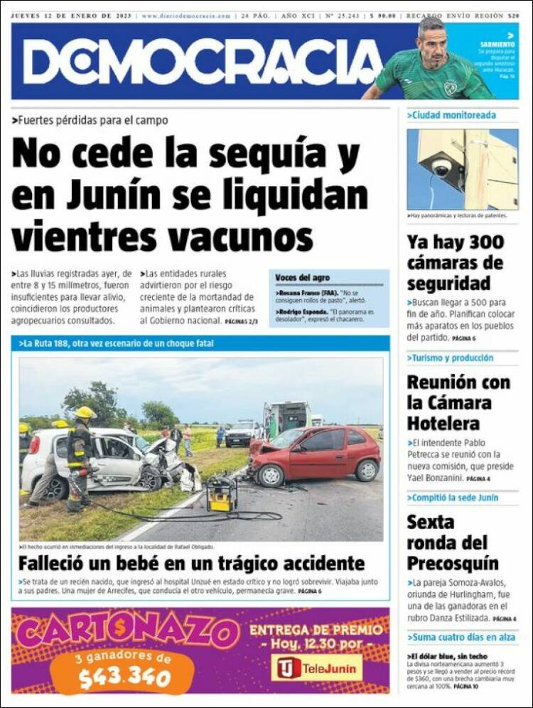 Portada de Diario Democracia (Argentina)