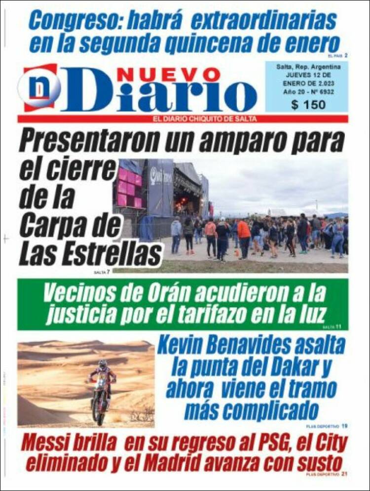 Portada de Nuevo Diario de Salta (Argentina)