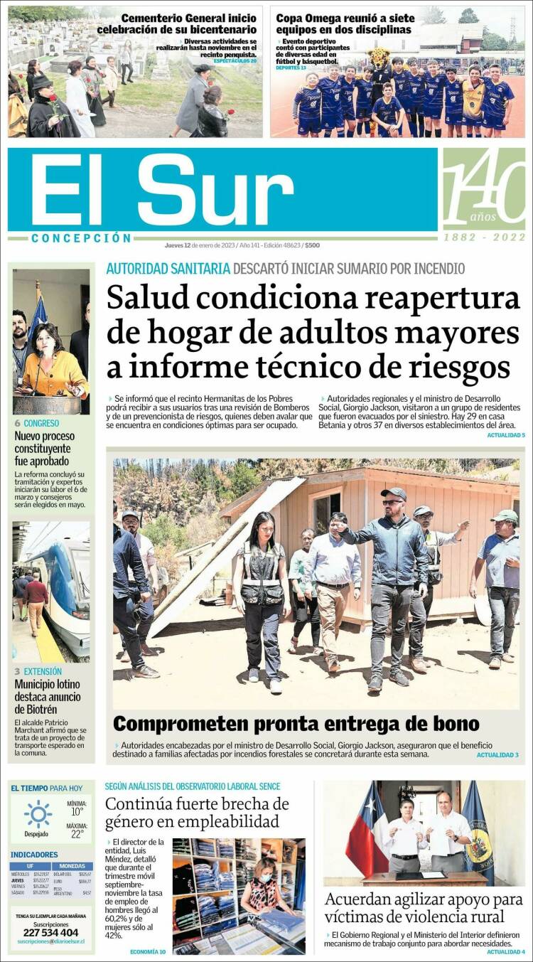 Portada de El Sur (Chile)