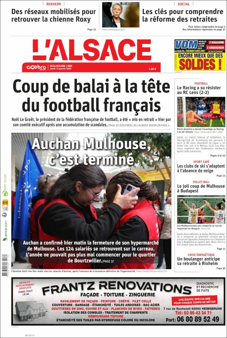 Portada de Journal L'Alsace (Francia)