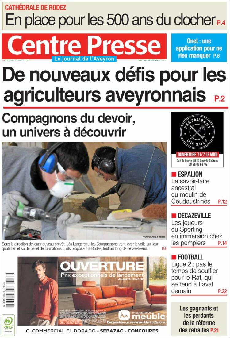 Portada de Centre Presse (Francia)